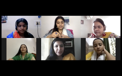 Final Zoom meeting where the narrator and other participants rehearsed a play-like performance before recording sound on their individual equipment (screenshot: Afreen Akhtar). 